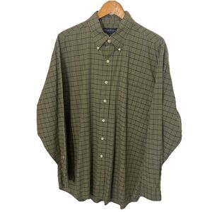 Brooks Brothers Mens button-down long sleeve shirt Sz L green small plaid EUC